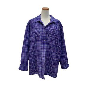 Cabela's blue-violet and white plaid Sherpa-lined Flannel Shirt Jacket size XL